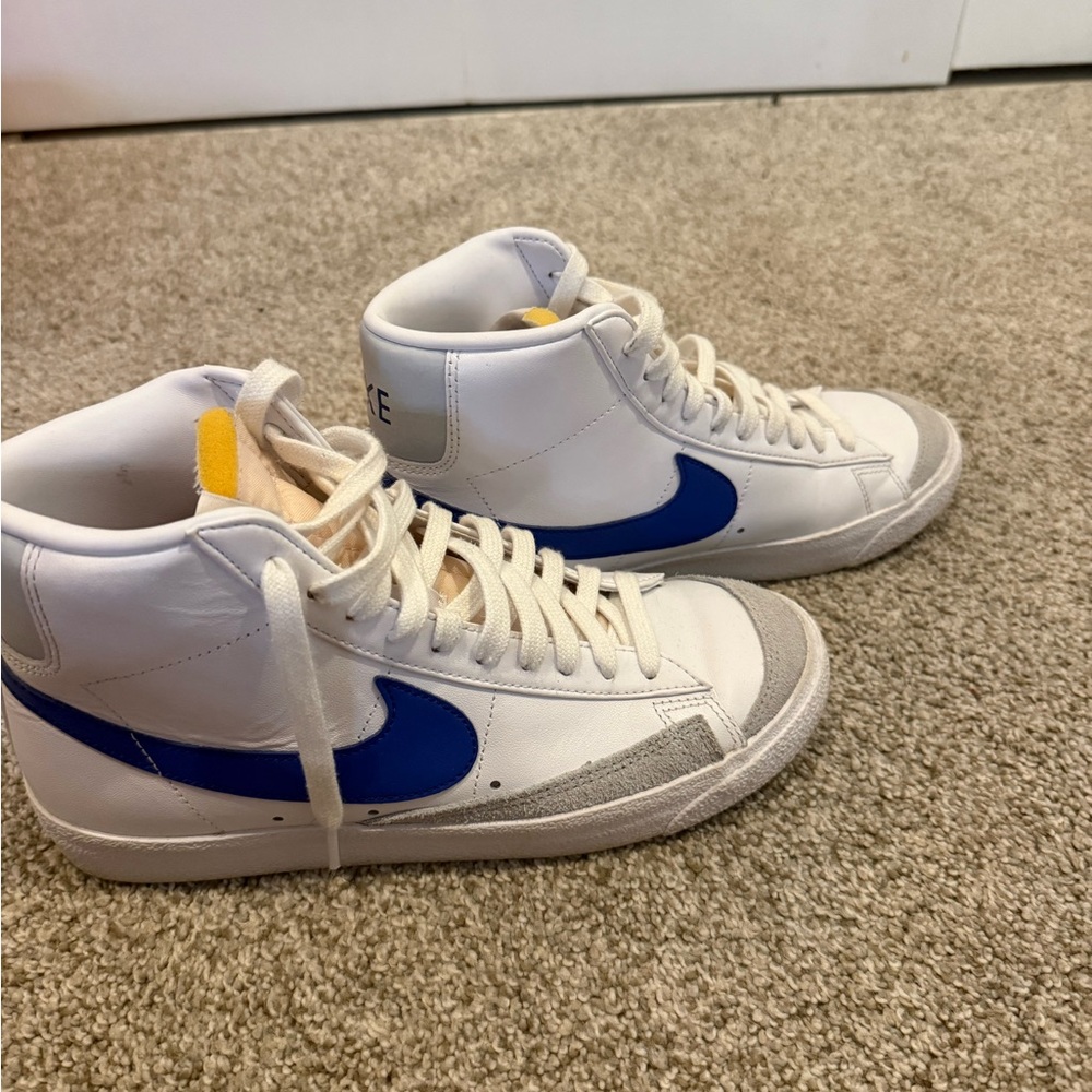 Nike White and Blue high top blazers